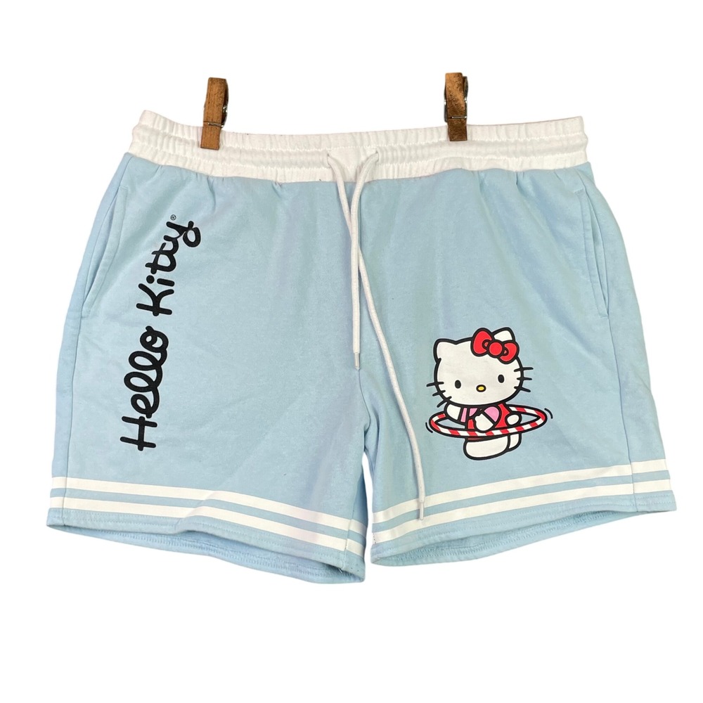 Hello Kitty Sweat Short Women XL Blue Sanrio Fleece Lined Lounge Hula Hoop Sport